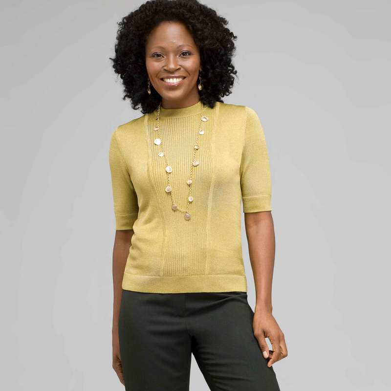 Elbow Sleeve Ribbed Sweater, , large